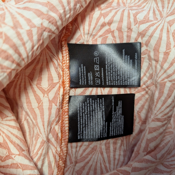 H&M Orange Cream Patterned Long Sleeve Baby doll V Neck Dress Medium - Picture 7 of 9